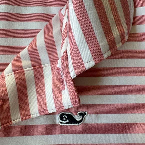 Vineyard Vines Boy’s Bradley Stripe Sankaty Pink Performance Polo size L - Picture 4 of 5